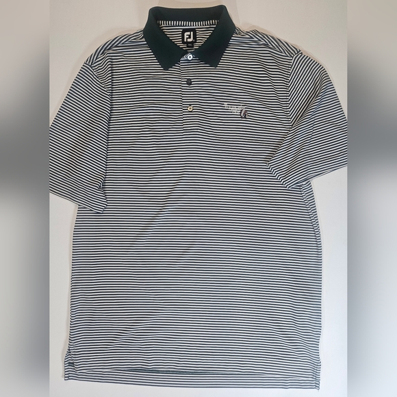 FootJoy Mens Golf Polo Large Green White Stripes Preppy Pickleball Activewear - Picture 1 of 8